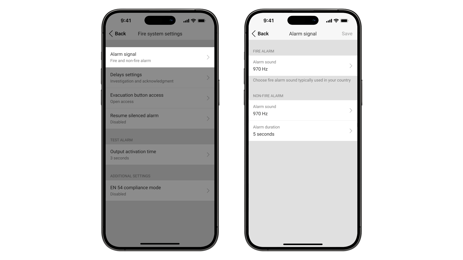 Het alarmpatroon (geen brand) configureren.