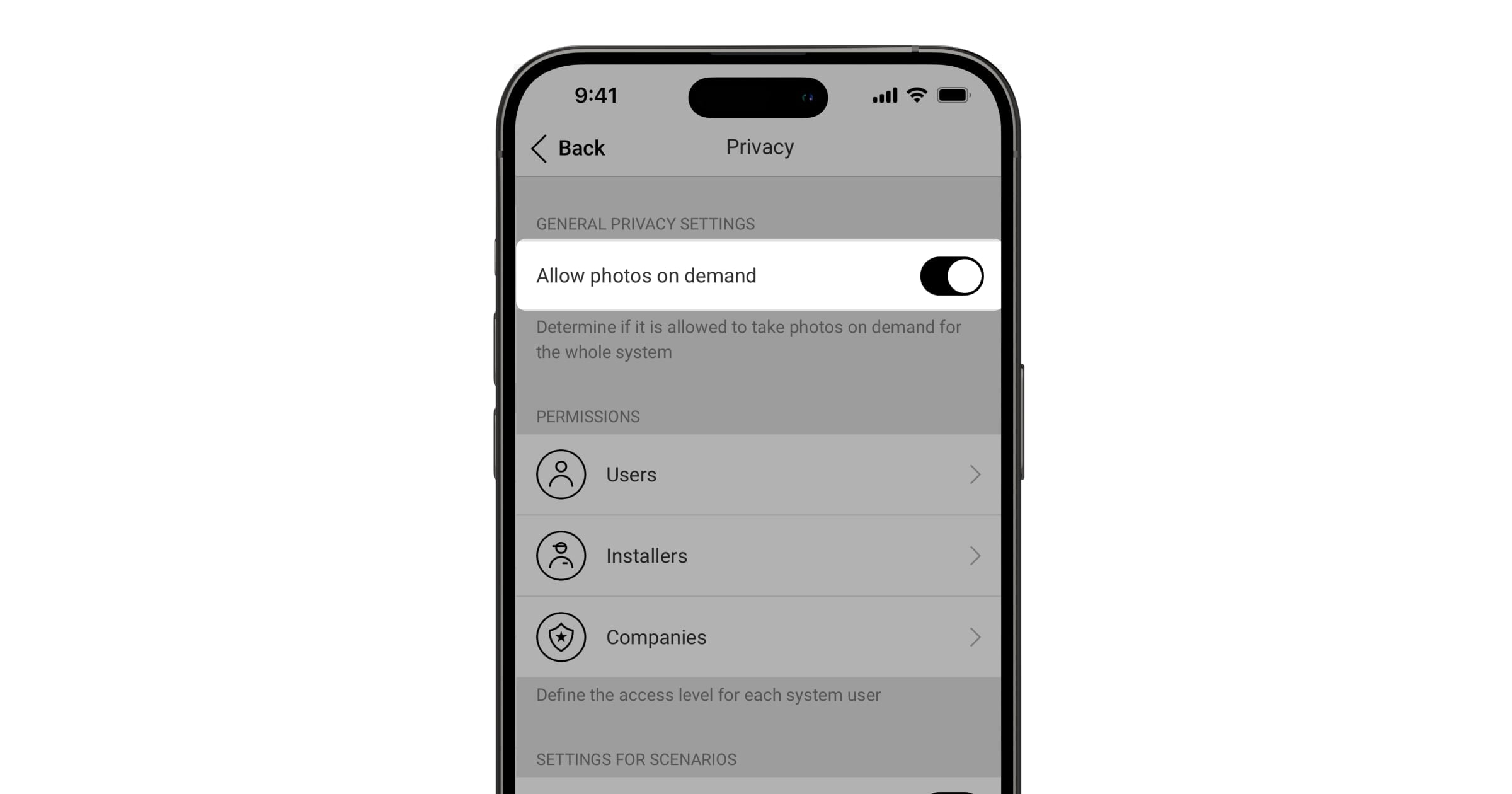 Setting the Photo on demand feature