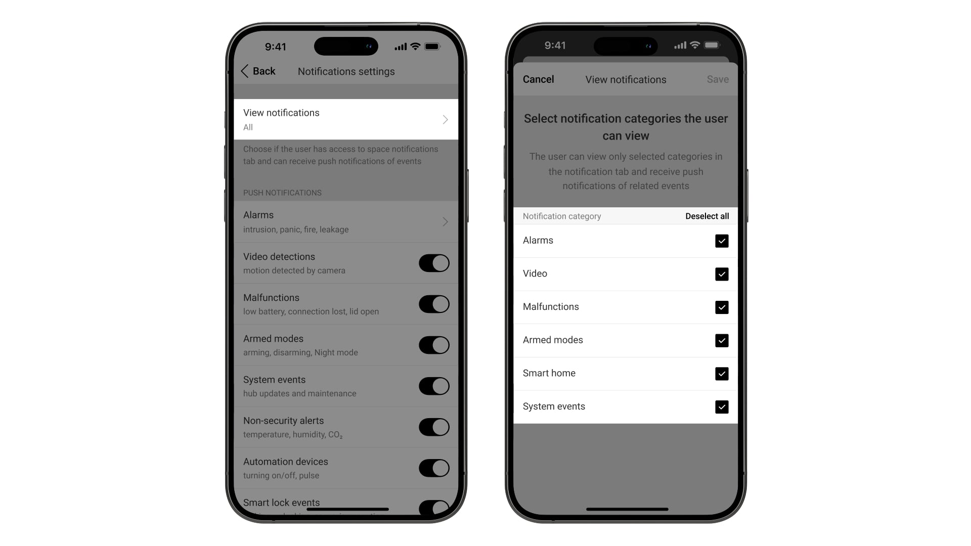 Configuración de las categorías de notificaciones
